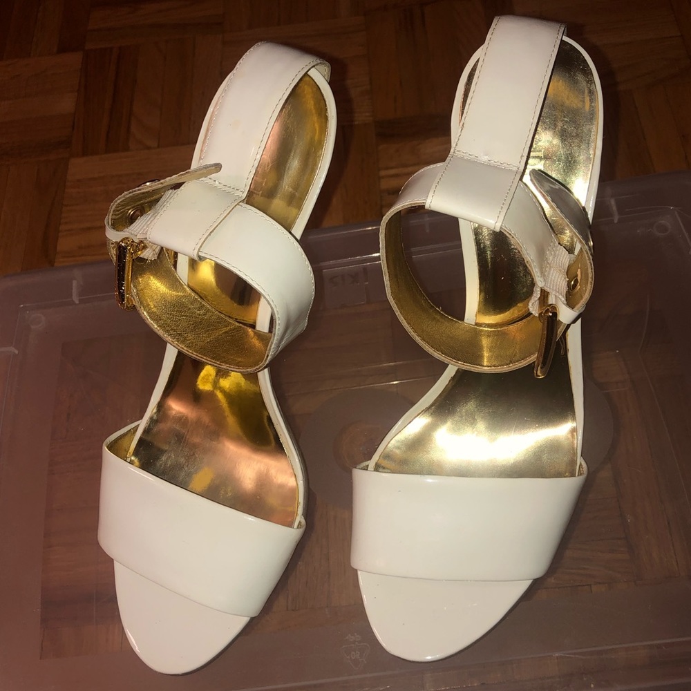 White Guess leather ankle strap heels